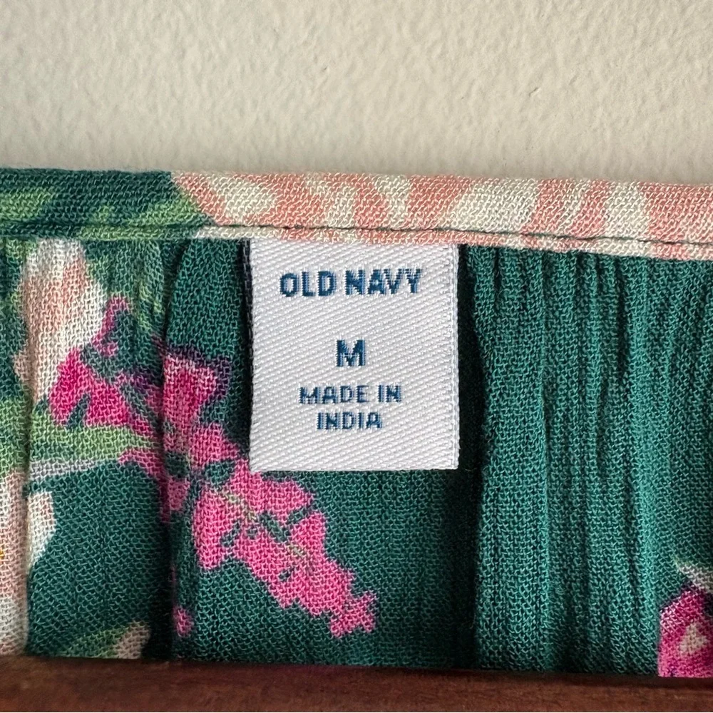 Old Navy Floral Peasant Blouse Women’s Medium Green Boho Long Sleeve Flowy Top - Picture 2 of 5